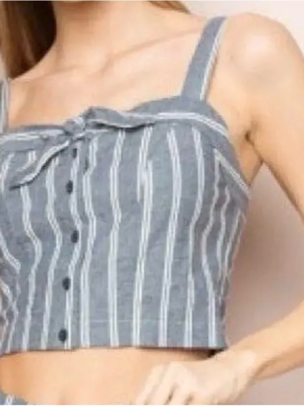 Brandy Melville Gray & White Striped Button-Front Crop Top